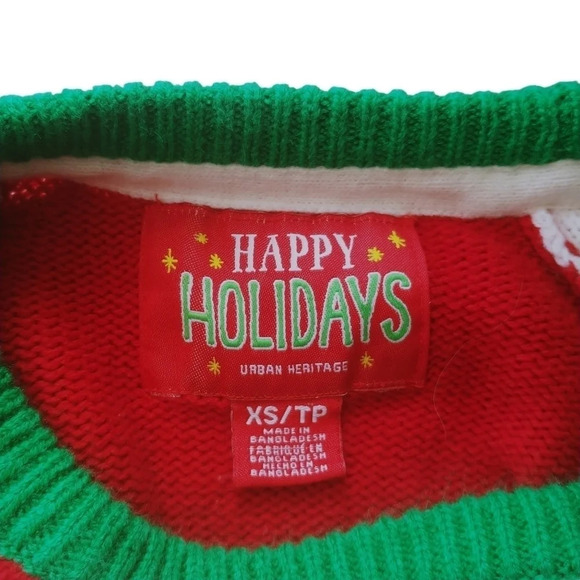 Urban Heritage  Happy Holiday Rudolph Christmas Sweater Red White Green XS - Picture 6 of 7